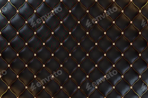 Preview: Elegant Black Quilted Leather with Embedded Gemstones