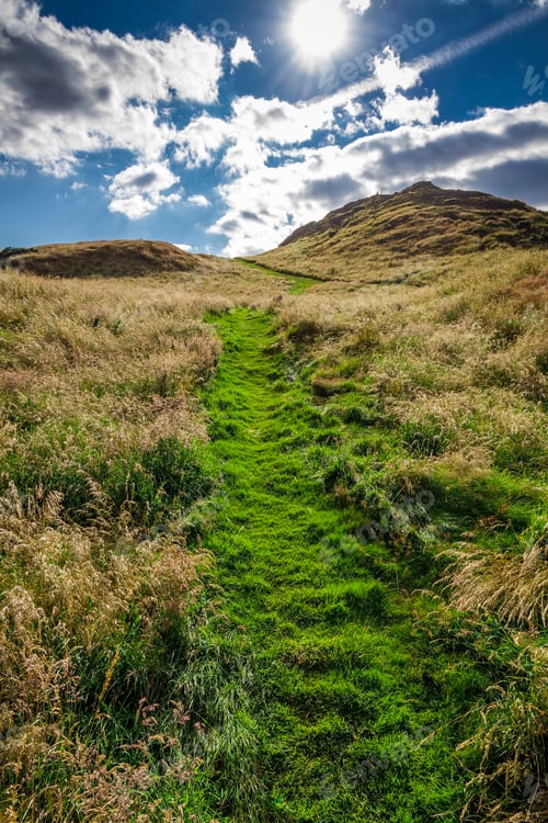 Preview: Sunny footpath to the hill in summer