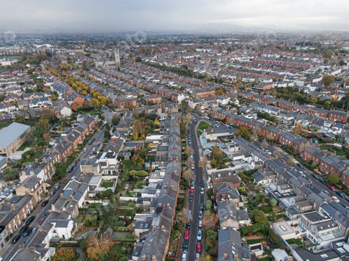 Preview: Street and house in the suburbs of Dublin, Ireland, Aerial view