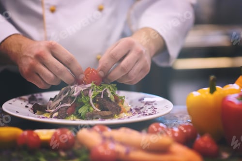 Preview: cook chef decorating garnishing prepared meal