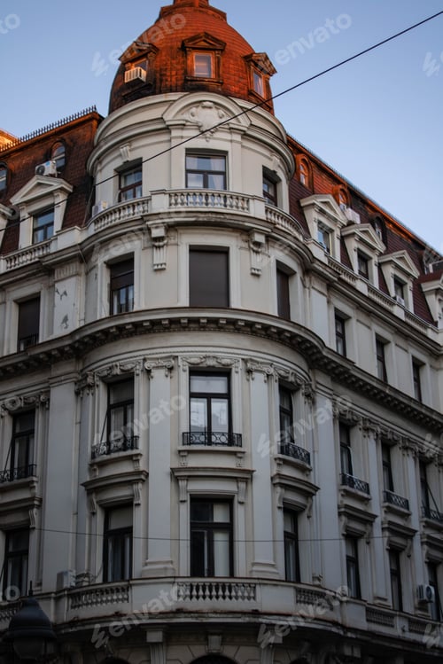 Preview: Vertical shot of a beautiful building with balconies on Knez Mihajlova Street, Belgrade, Serbia