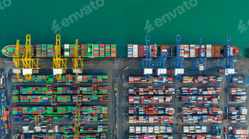Preview: Aerial top view container ship at seaport, Global business logistic import export freight shipping
