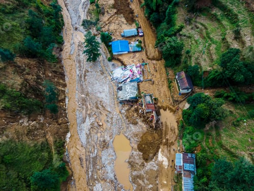 Preview: The Aerial View Shows The Flood-affected Patikharka, Kavrepalanchok District, Nepal.