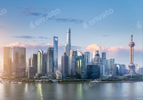 Preview: modern shanghai cityscape, pudong skyline with morning sky