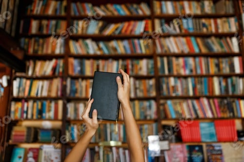 Preview: Young female student study in the library holding book , education concept.