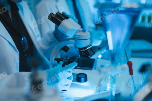 Preview: lab, scientist working on scientific equipment in modern laboratory, International team of scientist