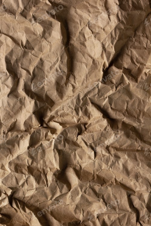 Visualização: Textura de fundo de papel de pacote amassado. Conceito de reciclagem e papel pardo