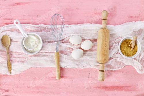 Preview: Bakery or cooking frame, ingredients, kitchen items for pastry