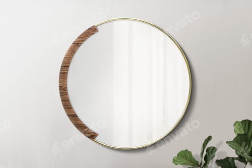 Preview: Round mirror in a gold frame psd