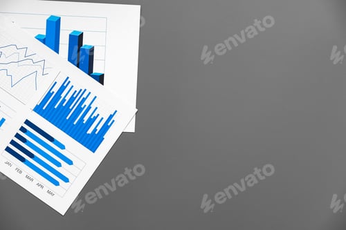 Preview: Financial paper with charts and diagrams on gray table