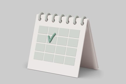 Preview: White spiral-bound calendar with a light green checkmark.