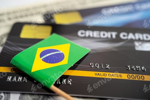 Preview: Brasil flag on credit card. Finance development, Banking Account, Statistics, Investment