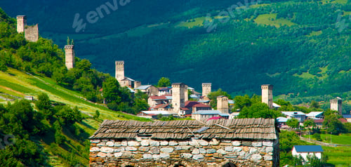 Preview: Traditional ancient Svan Towers in Ushguli village - Upper Svaneti, Georgia