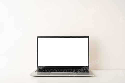 Preview: A side view simple and elegant laptop on a minimalist desk, reflecting a Scandinavian design style