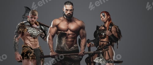 Preview: Barbaric scandinavian warriors with muscular builds and axes