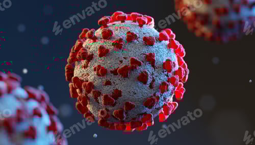 Preview: Detailed Image of Virus Cells with Red Protrusions