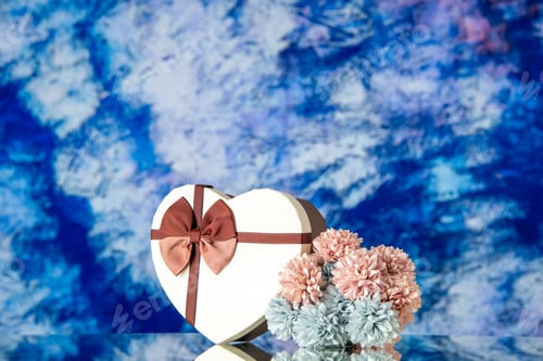 Preview: front view valentines day present with flowers on light blue background love family marriage feeling