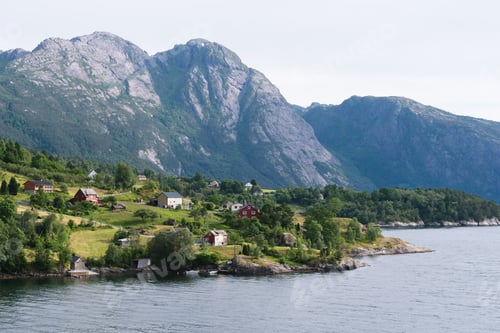 Preview: Summer landscape with a Norway village
