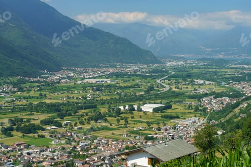 Preview: Panoramic view of Valtellina from Mello at summer