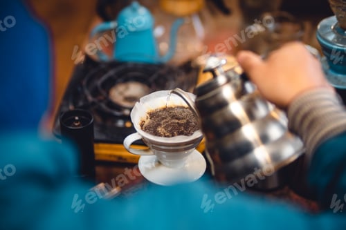Preview: Closeup of hands barista make coffee