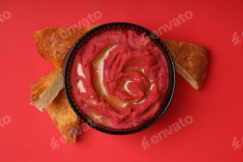 Preview: Concept of tasty food with hummus, top view