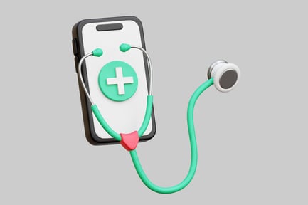 Visualização: Monitoramento digital da saúde com telefone e estetoscópio