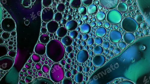 Preview: Abstract Colorful Food Oil Drops Bubbles and spheres Flowing on Water Surface