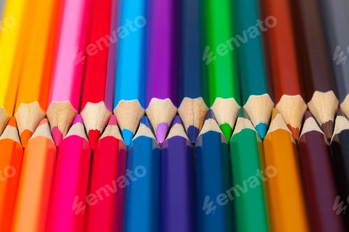 Preview: Set of colored pastel pencils in row multi color in form of closed zipper