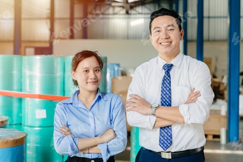Preview: Young woman standing with adult man for Inherit company and business to new generation or daughter