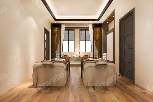 Preview: 3d rendering spa and massage wellness in hotel suite with bathtub