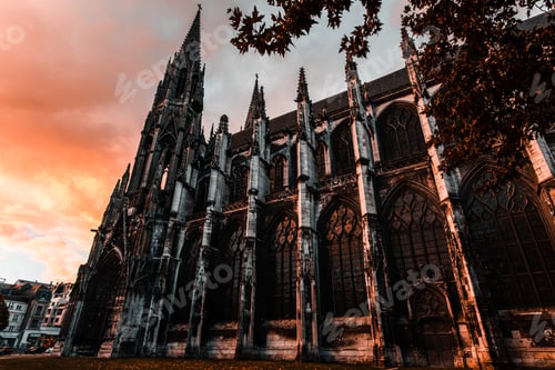 Preview: Amazing aged Gothic cathedral in sunset
