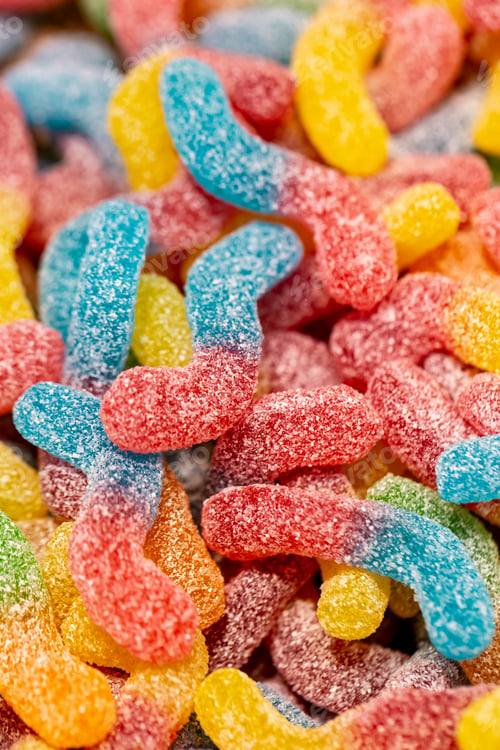 Preview: Chewy candy in the form of worms, covered with sugar.