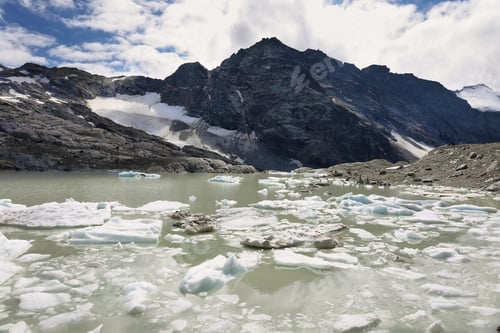 Preview: Glacier du Grand Mean and lake above the cirque des Evettes in vanoise national park, France