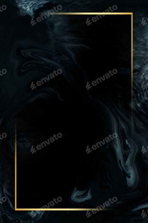 Preview: Rectangle gold frame on abstract black watercolor mockup