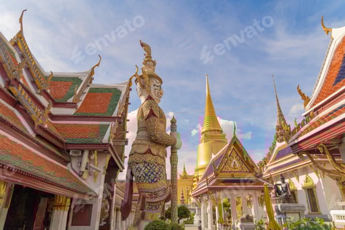 Preview: Golden pagoda at Temple of the Emerald Buddha in Bangkok, Thailand. Wat Phra Kaew and Grand palace