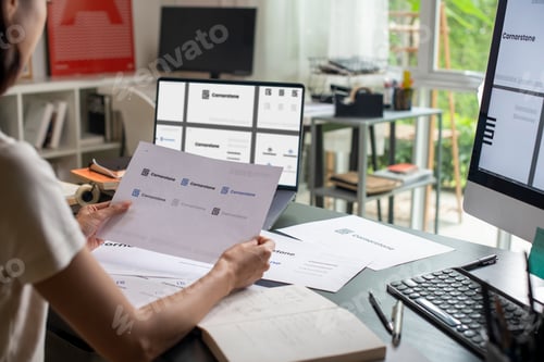 Preview: Asian woman Graphic designer working in office.