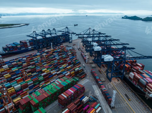 Preview: Shenzhen ,China - Circa 2022: Aerial view of Yantian port in Shenzhen city, China