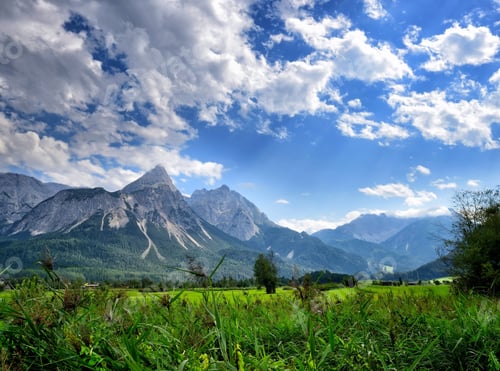 Preview: Summer mountain landscape in the Alps. View of the Ehrwalder Son
