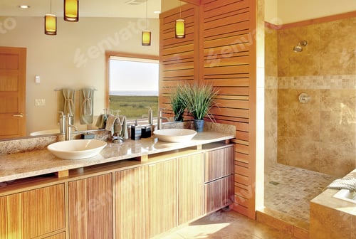 Preview: Shower and sinks in modern bathroom