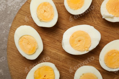 Preview: Board with hard boiled eggs, close up