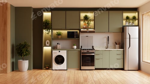 Preview: kitchen room interior design with dark green wall,Dining room interior