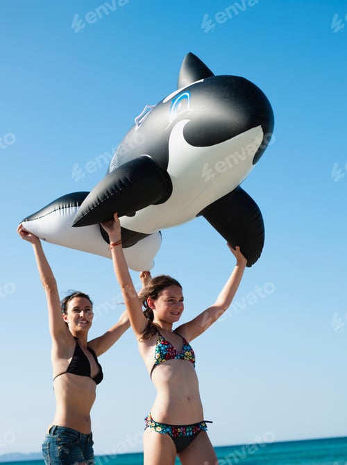 Preview: mother and daughter playing on beach