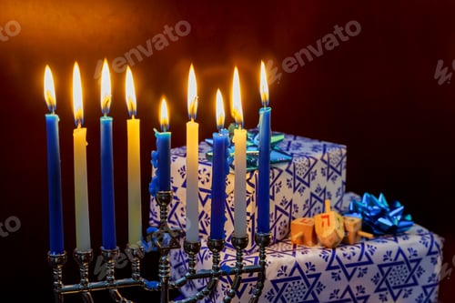 Preview: Jewish Holiday Hanukkah holiday with menorah burning candles.