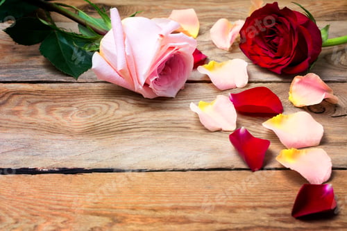 Preview: Valentine's Day background with pink and red roses, copy space.