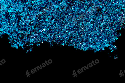 Preview: Blue glitter makeup product smear on black. Eye shadow, lip gloss and face for holiday makeup swatch