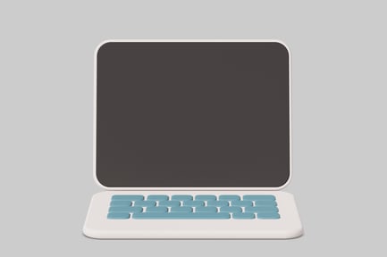 Preview: White laptop with black screen and blue keys