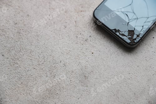 Preview: A cracked cell phone on the floor