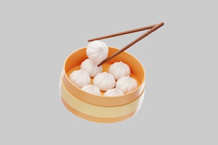 Preview: Bamboo steamer with dumplings chopsticks