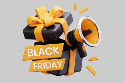 Preview: A 3D Illustration Of Black Friday Sale With Gifts And Megaphone