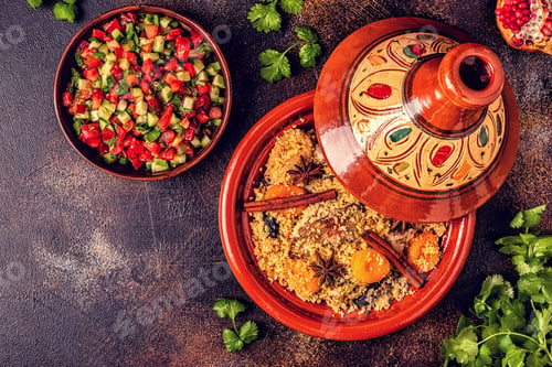 Preview: Traditional moroccan tajine of chicken with dried fruits and spices.